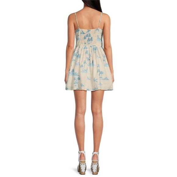 Gianni Bini x DANNIJO Kona Linen Palm Print Mini Dress Light Blue Ivory NWT - Picture 3 of 16